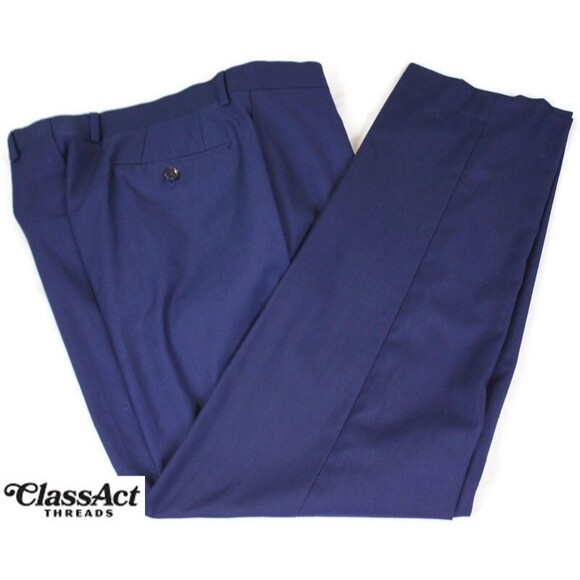 Calvin Klein Blue Dress Pants Polyester Blend Stretch Flat Fronts 34" x 30" - Picture 1 of 8